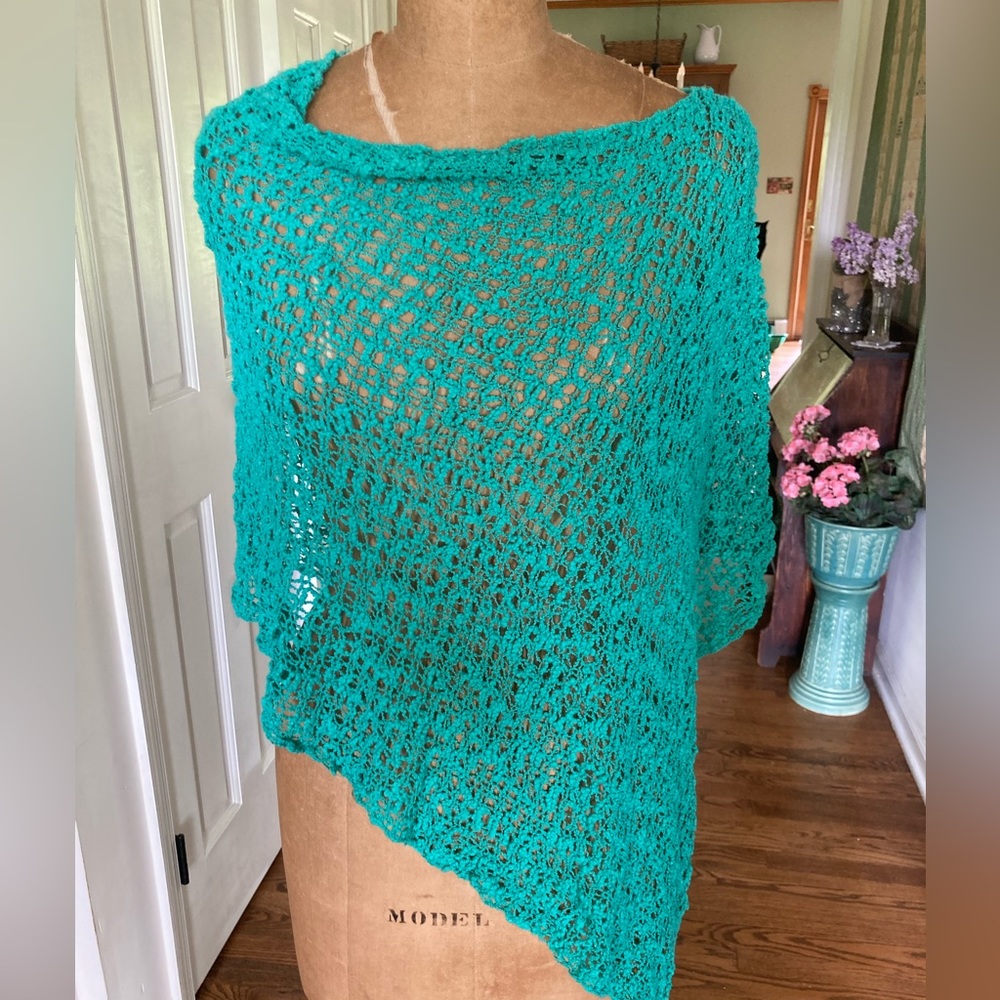 NWT Open Weave TEAL Green Short Poncho WEAR MULTIPLE WAYS Swimsuit or Dress … - Picture 11 of 11